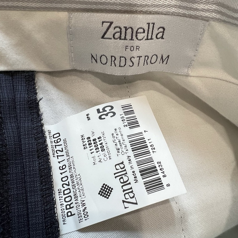 Zanella for Nordstrom Devon Dress Pants Wool Trousers Navy Crosshatch Business - Picture 4 of 6